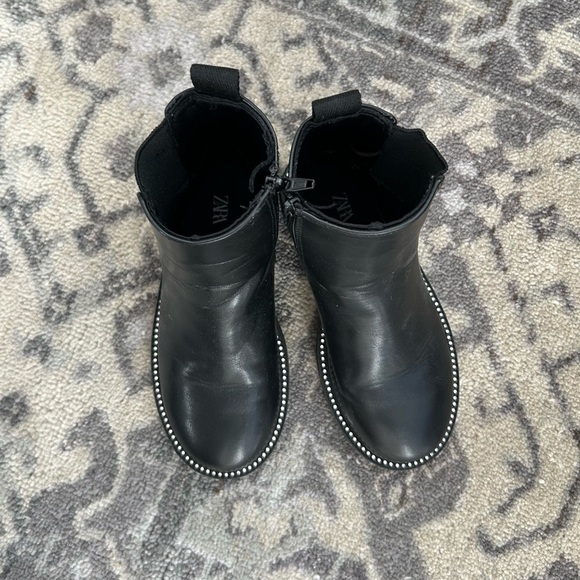 Zara Black Ankle Boots with Rhinestone Trim Girls size 29 - Picture 3 of 4
